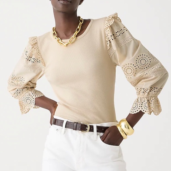 NWT / Ruffle-trim eyelet top in vintage rib / B001 - Picture 3 of 6